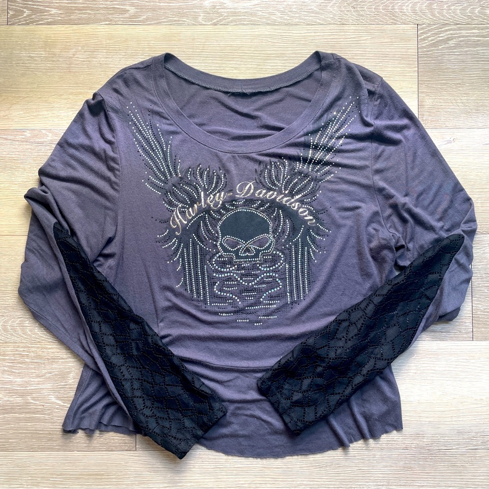 Vintage Harley Davidson Rockabilly grunge rhinestone lace top